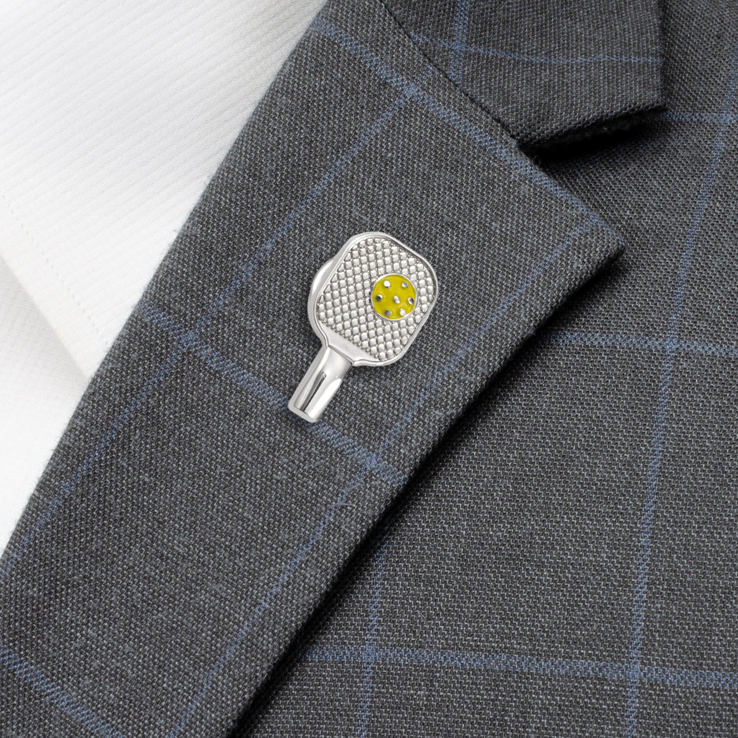 Pickleball Racket Silver Lapel Pin Image 2