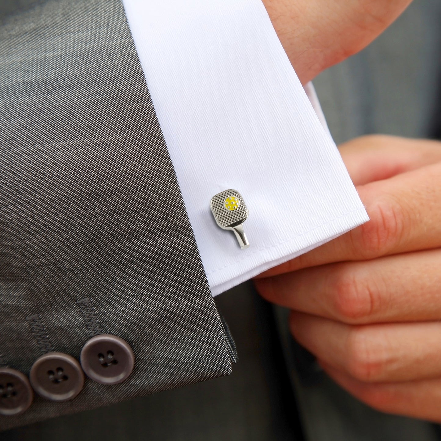 Pickleball Racket Silver Cufflinks Image 2