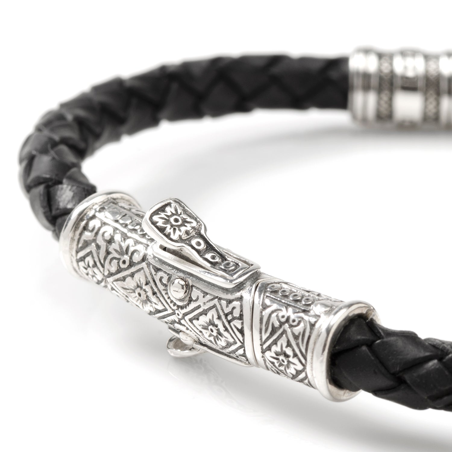 Sterling Silver Black Leather Bracelet Image 3