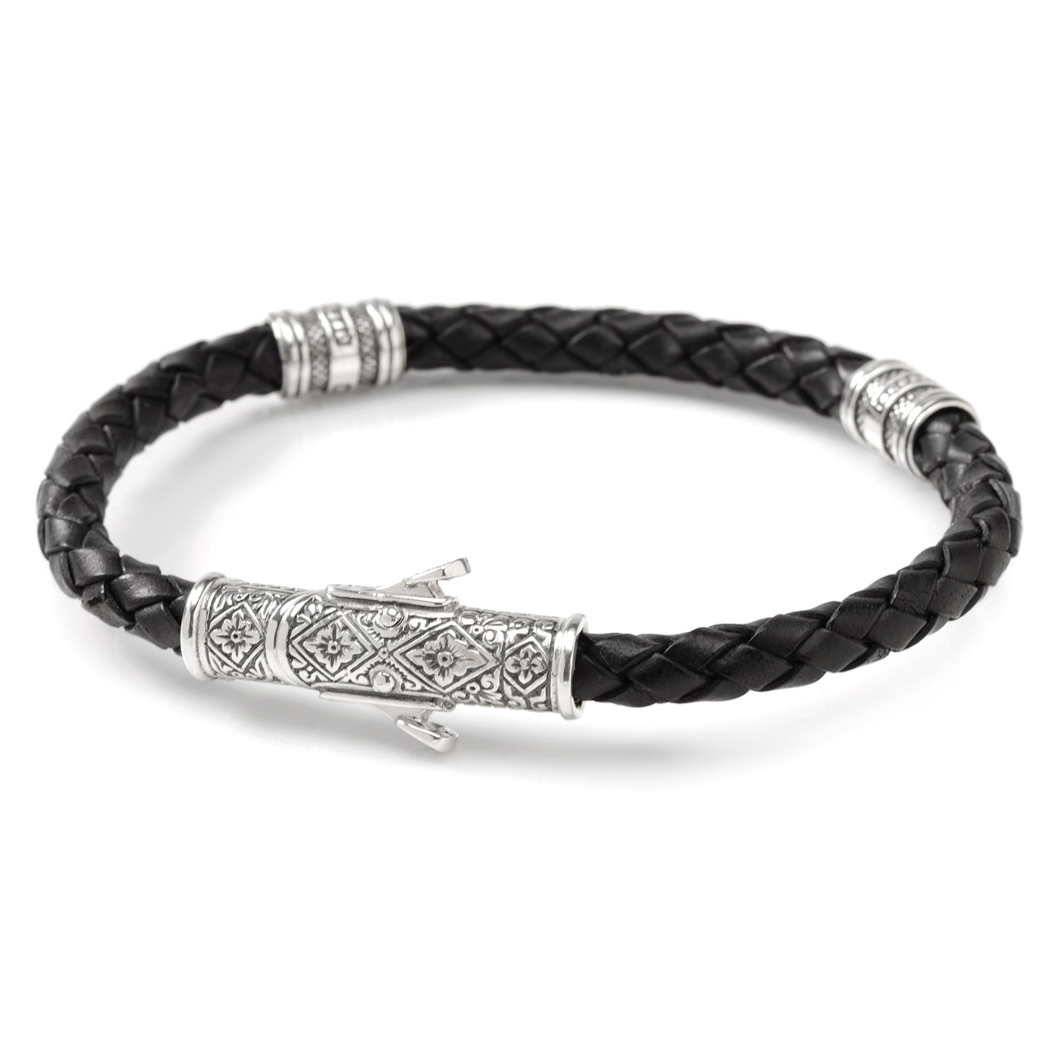 Sterling Silver Black Leather Bracelet Image 1