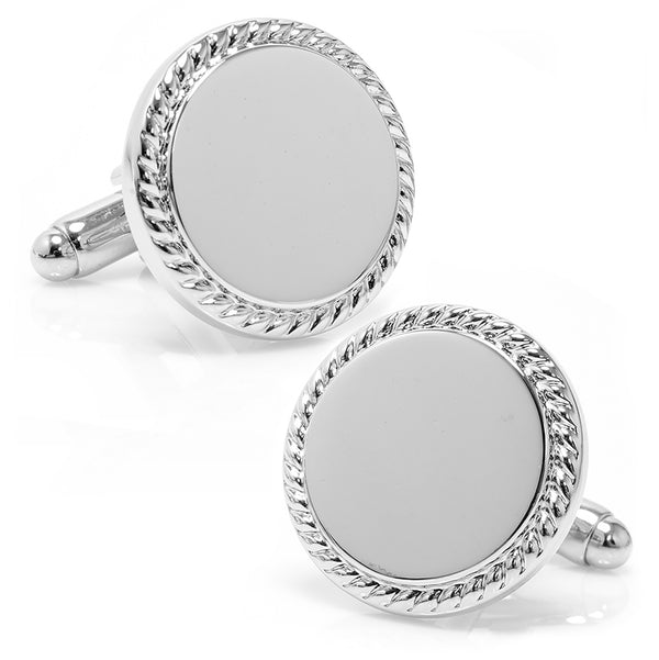 Stainless Steel Rope Border Round Engravable Cufflinks Image 1