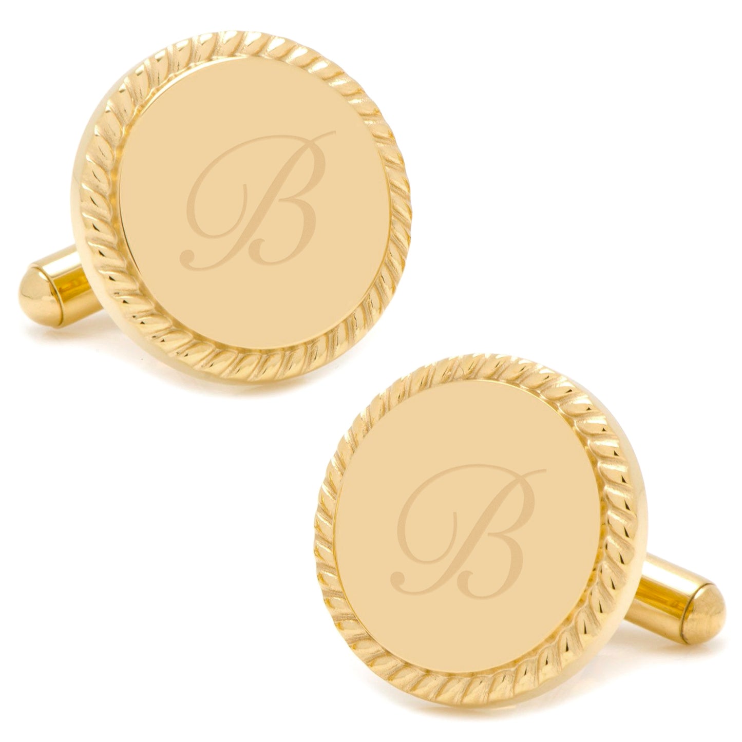 14K Gold Plated Rope Border Round Engravable Cufflinks Image 5