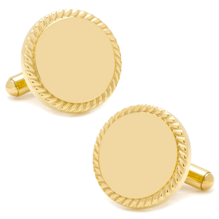 14K Gold Plated Rope Border Round Engravable Cufflinks