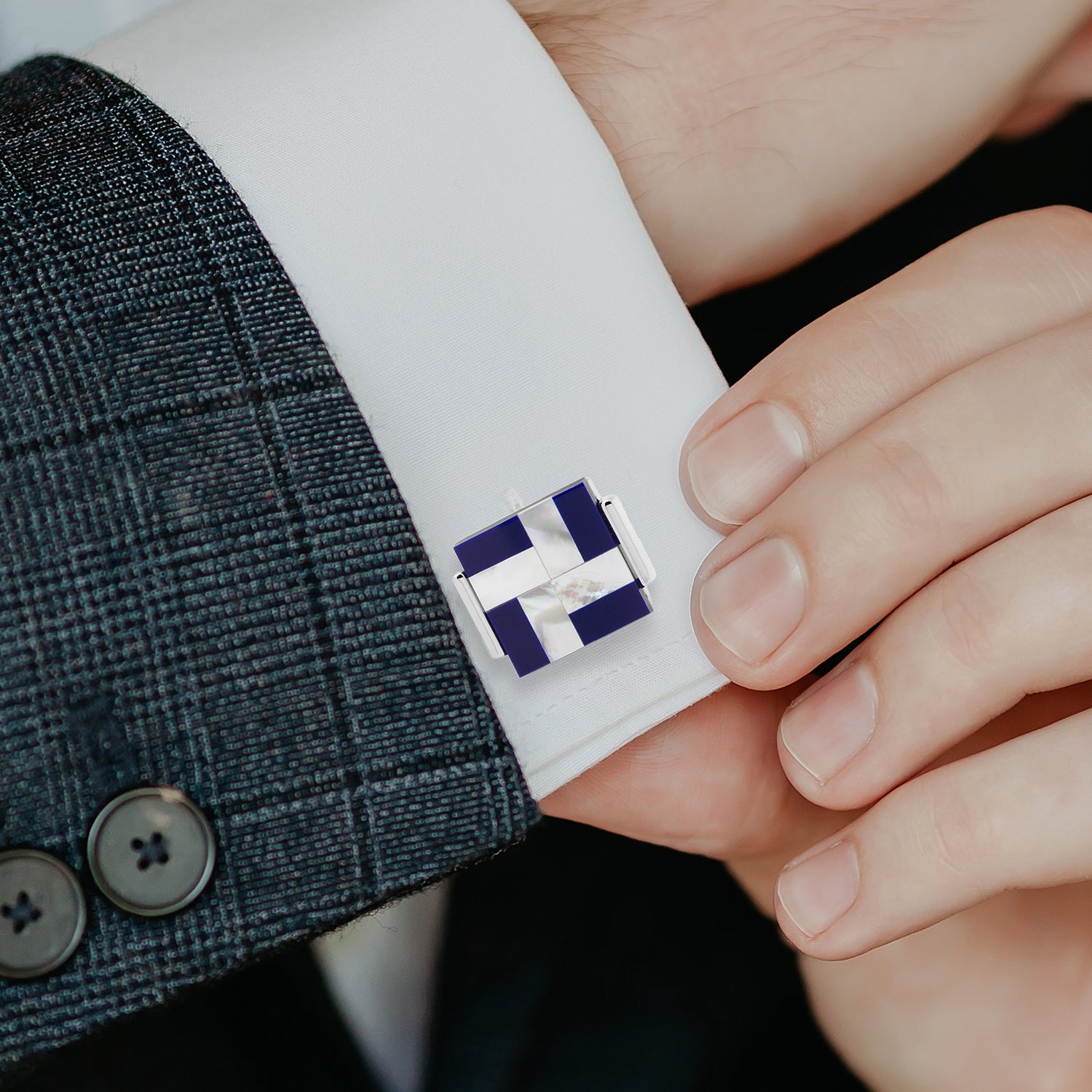 Mother of Pearl and Lapis Blue Windmill Square Cufflinks Image 5