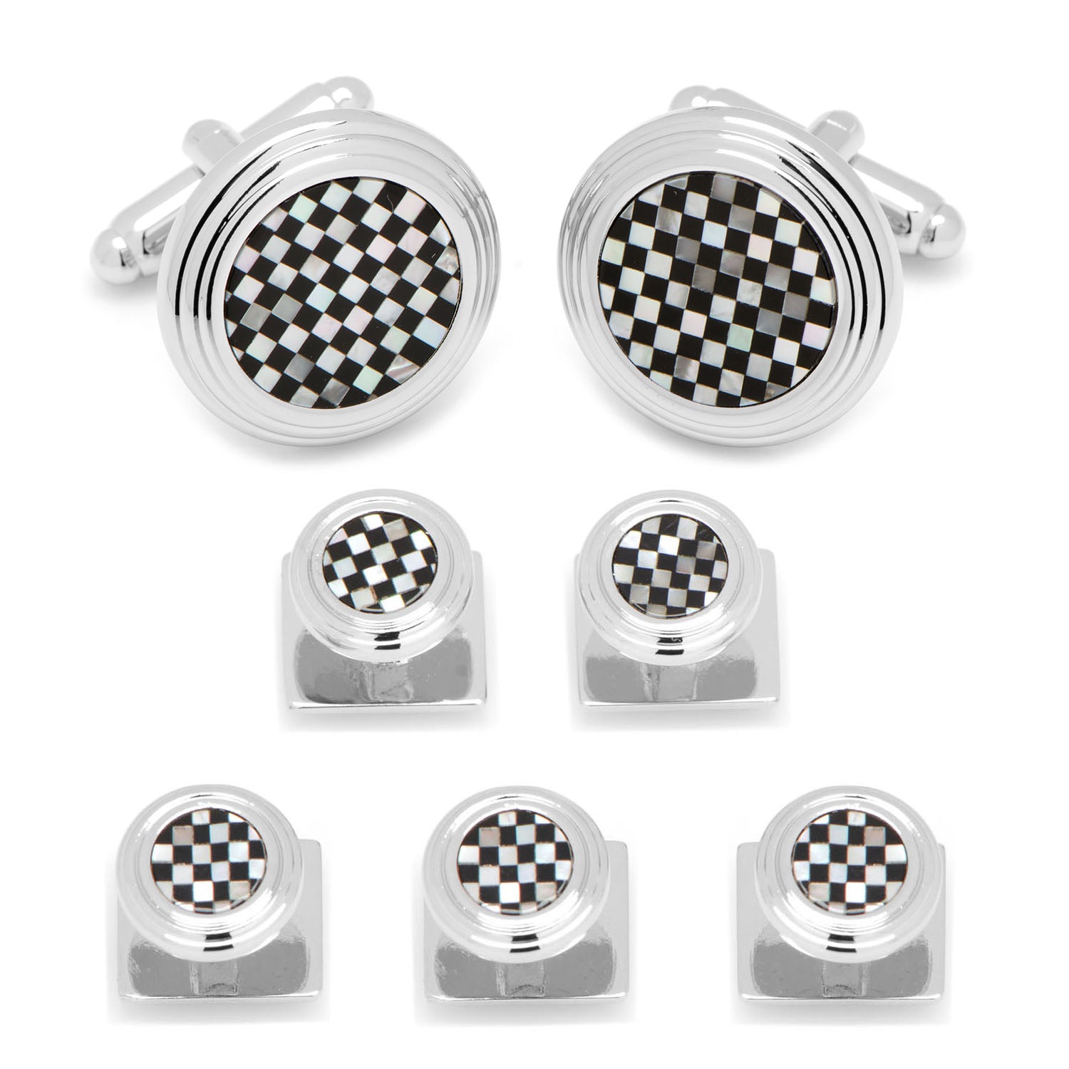 Onyx and Mother of Pearl Checker 5-Stud Set Image 1