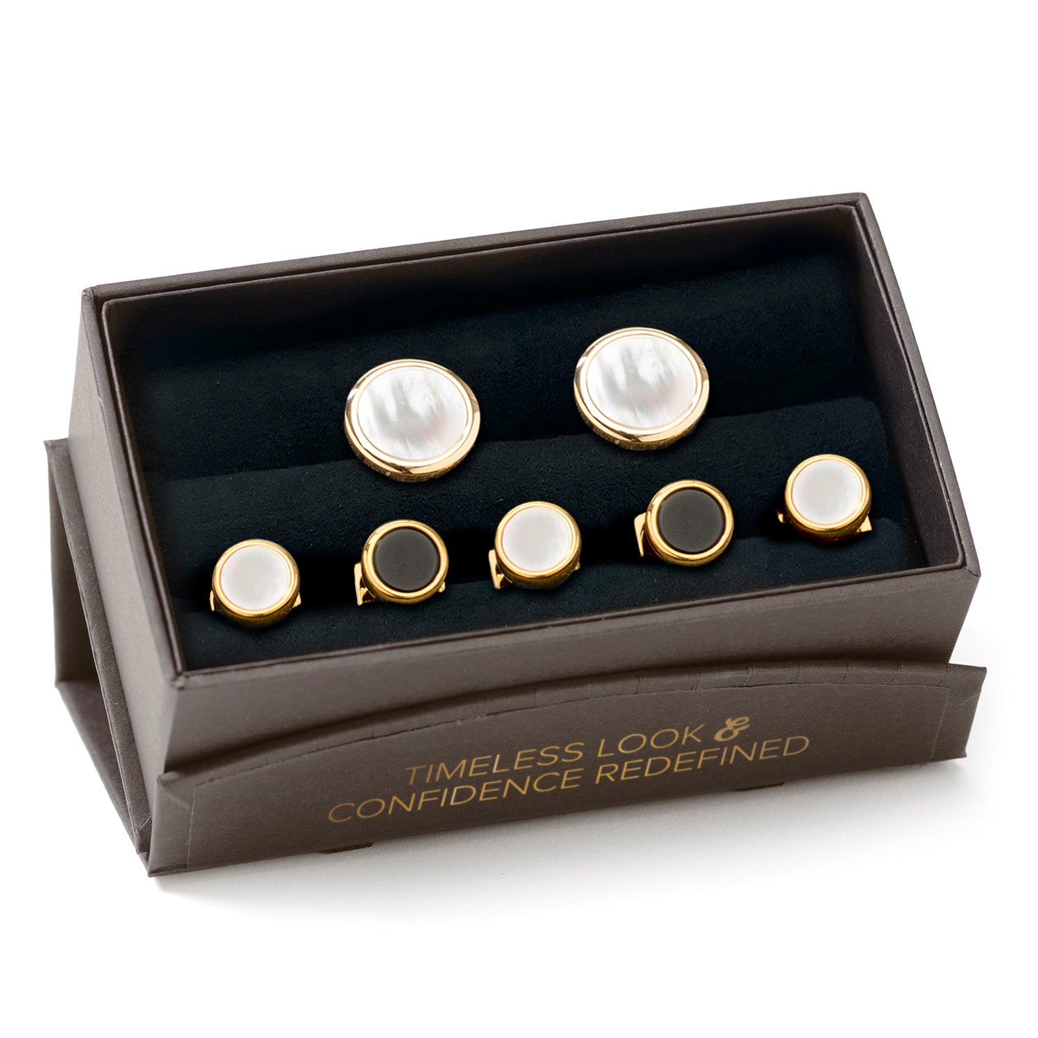 Double Sided Gold Mother of Pearl Round Beveled 5-Stud Set Image 7