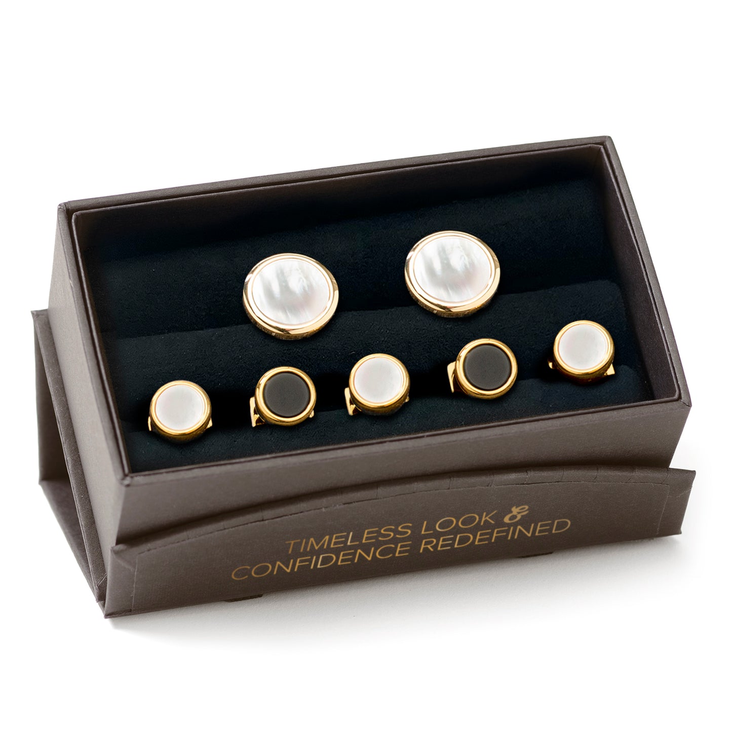 Double Sided Gold Mother of Pearl Round Beveled Stud Set Image 7
