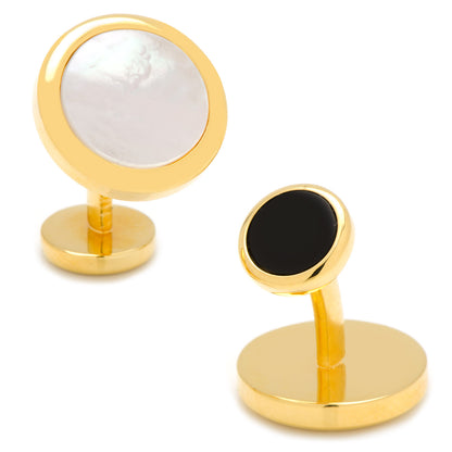 Double Sided Gold Mother of Pearl Round Beveled Cufflinks Image 1