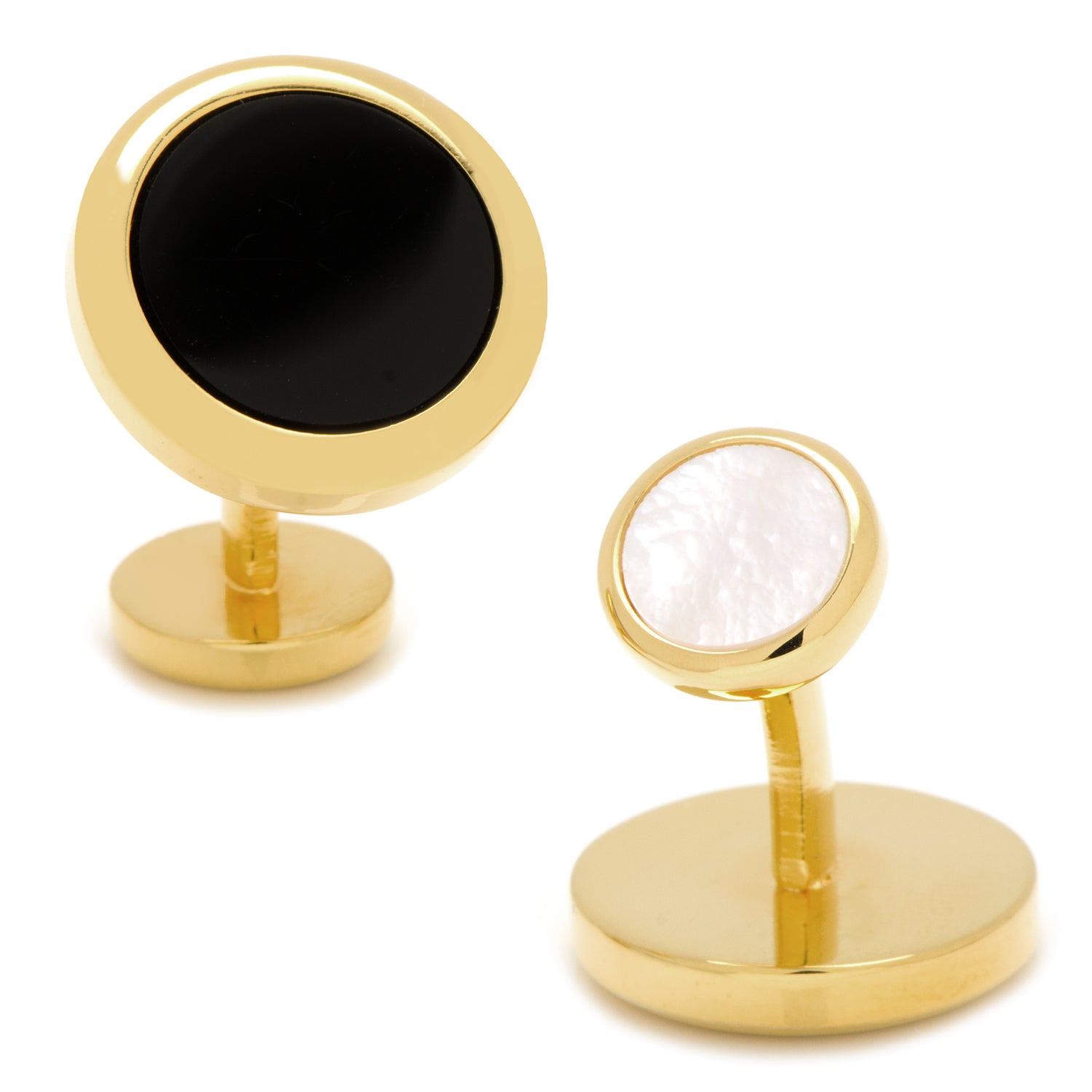 Double Sided Gold Onyx Round Beveled Cufflinks Image 2