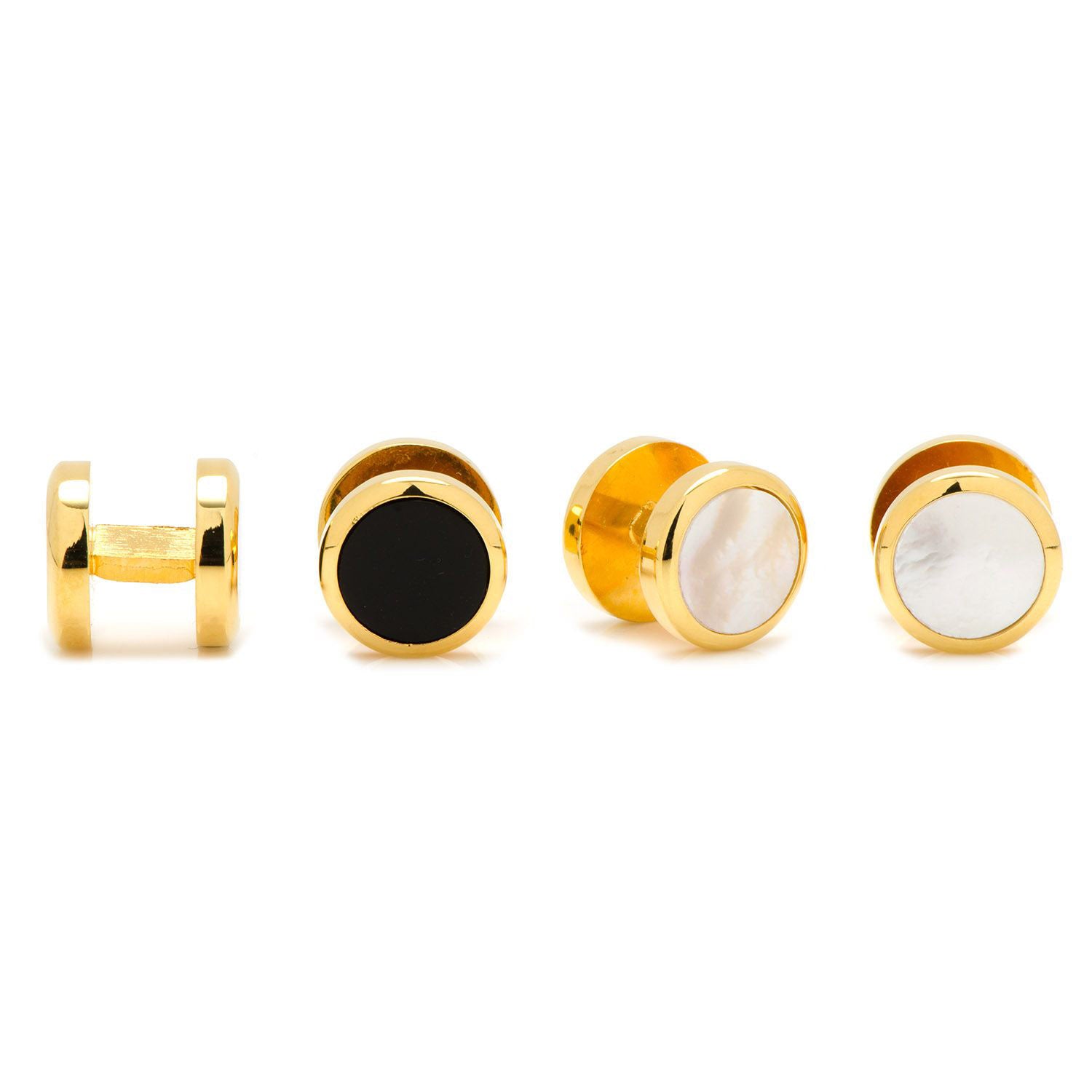 Double Sided Gold Onyx Round Beveled Stud Set Image 3