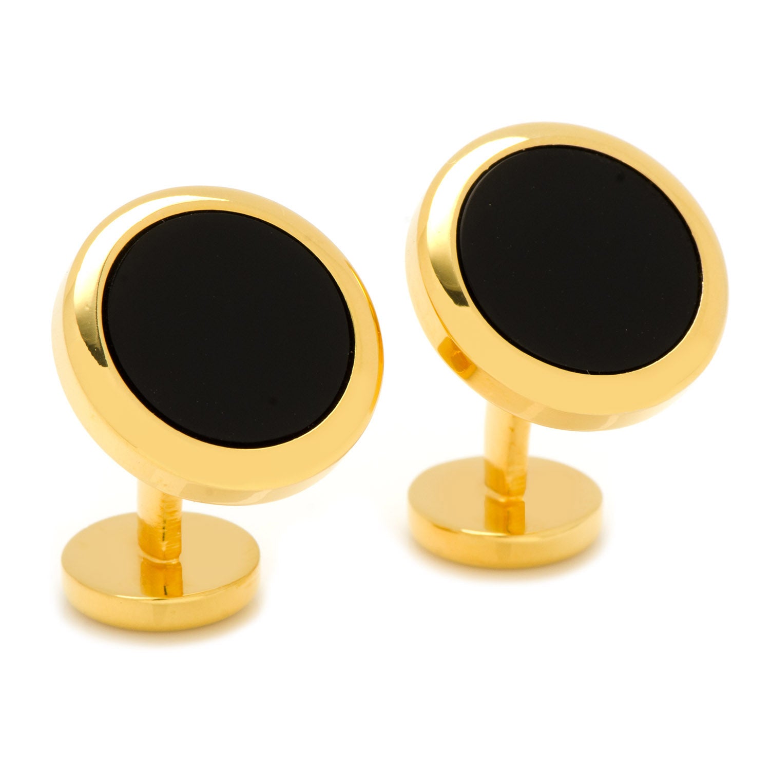 Double Sided Gold Onyx Round Beveled Stud Set Image 4