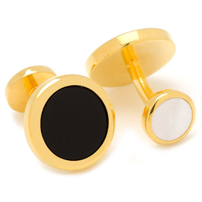 Double Sided Gold Onyx Round Beveled Stud Set Image 5