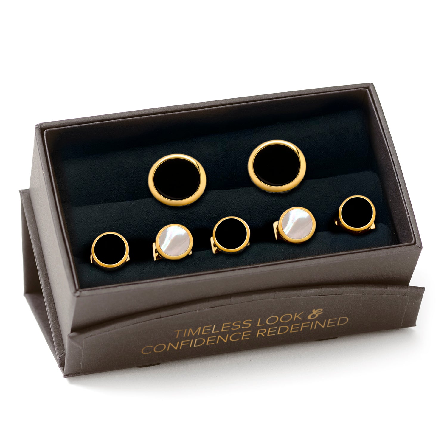 Double Sided Gold Onyx Round Beveled Stud Set Image 7