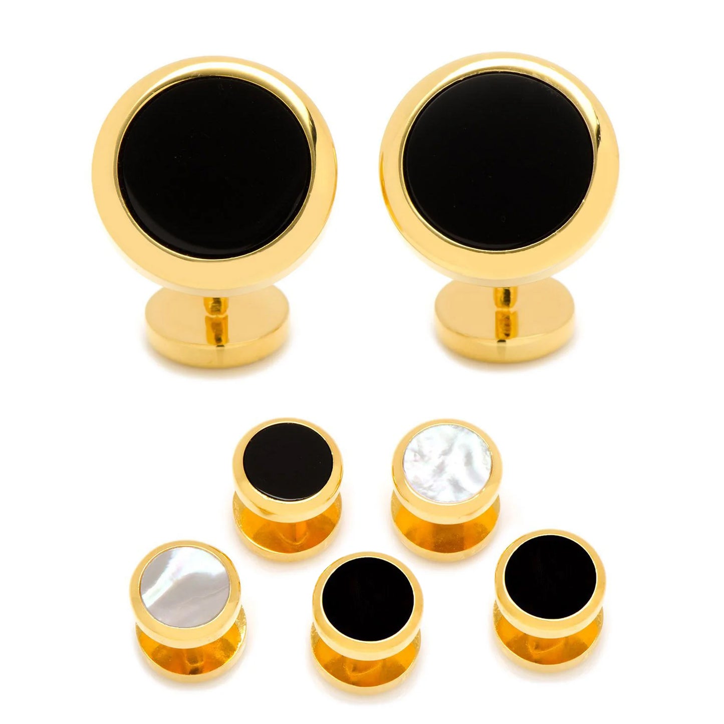 Double Sided Gold Onyx Round Beveled Stud Set Image 1