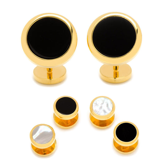 Double Sided Gold Onyx Round Beveled Stud Set Image 1