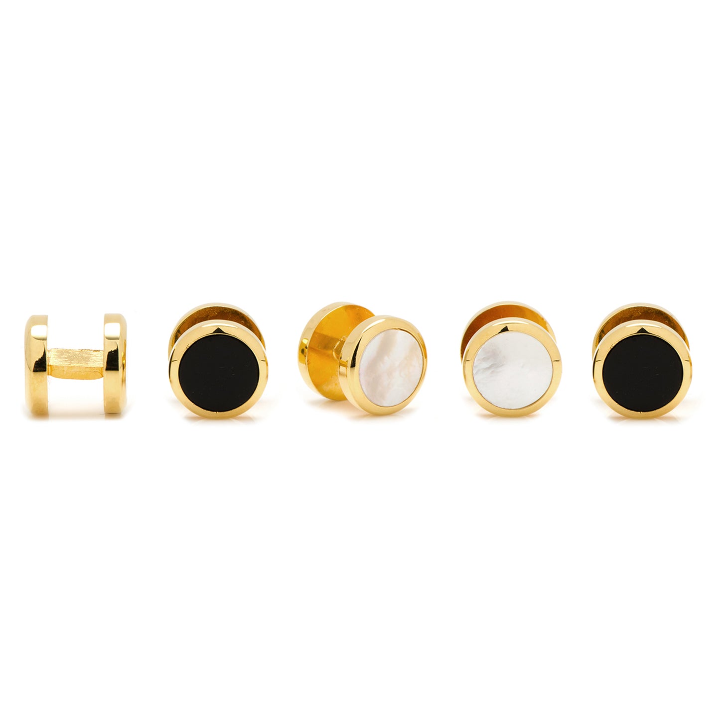 Double Sided Gold Onyx and Mother of Pearl Round Beveled Studs Image 3