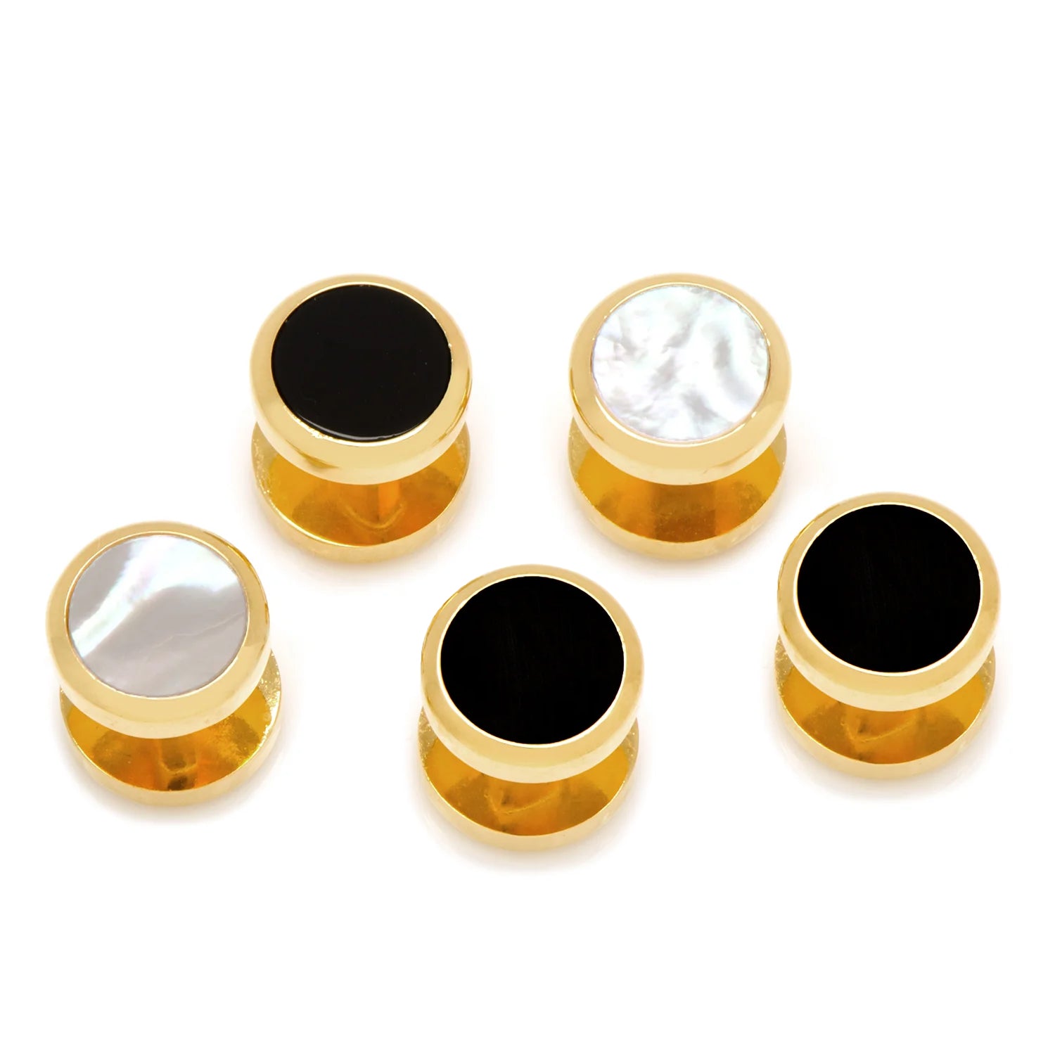 Double Sided Gold Onyx and Mother of Pearl Round Beveled Studs Image 1