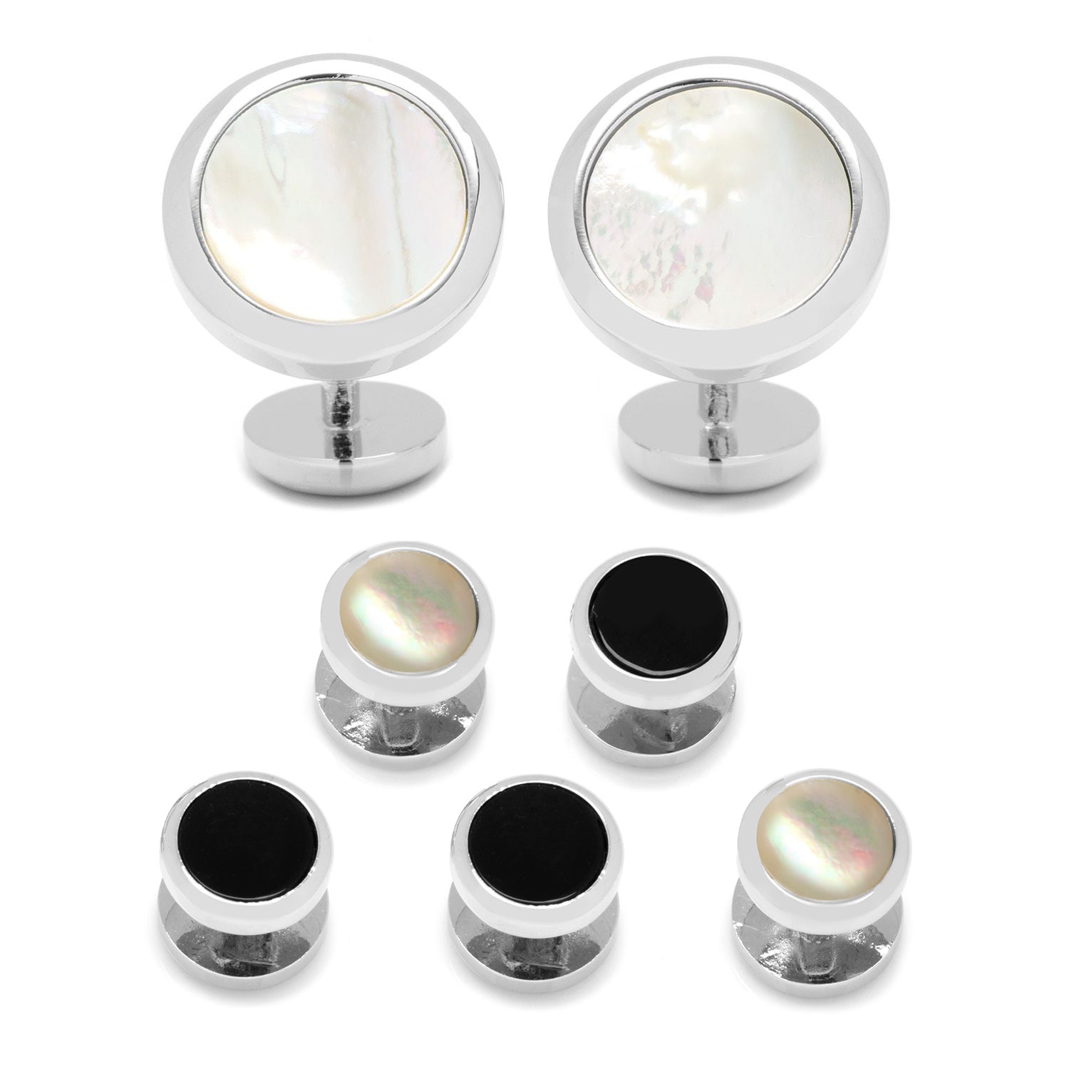 Double Sided Mother of Pearl Round Beveled Stud Set Image 1