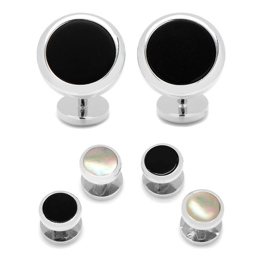 Double Sided Onyx Round Beveled Stud Set Image 1