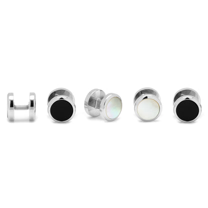 Double Sided Onyx and Mother of Pearl Round Beveled Studs Image 3