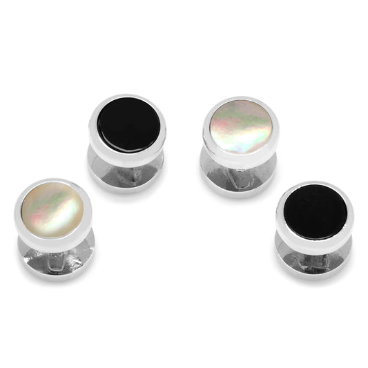 Double Sided Onyx and Mother of Pearl Round Beveled Studs Image 1