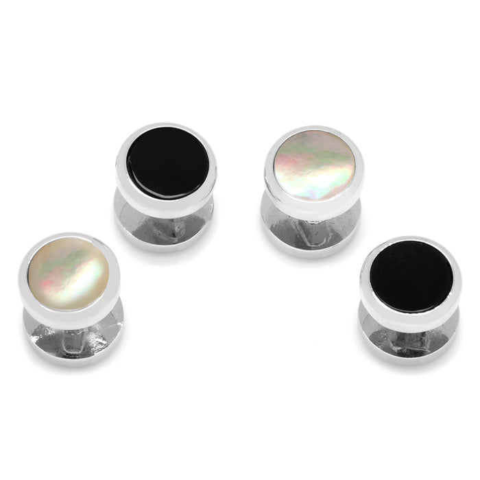 Double Sided Onyx and Mother of Pearl Round Beveled Studs