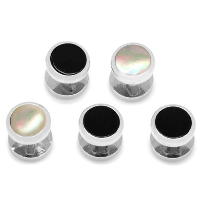 Double Sided Onyx and Mother of Pearl Round Beveled Studs Image 1