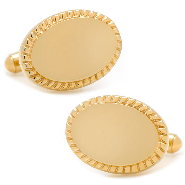 14K Gold Plated Rope Border Oval Engravable Cufflinks Image 1