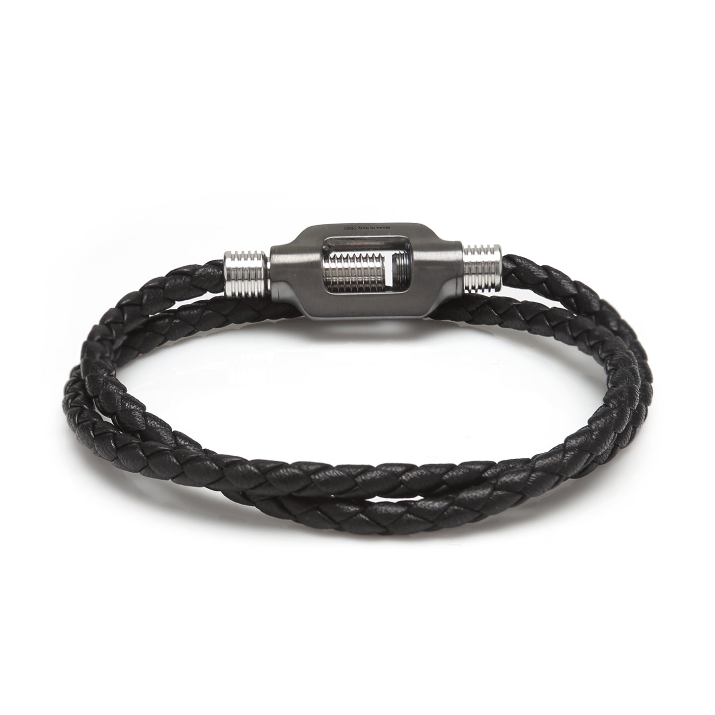 Double Bolt Silver Bracelet in Black Image 1