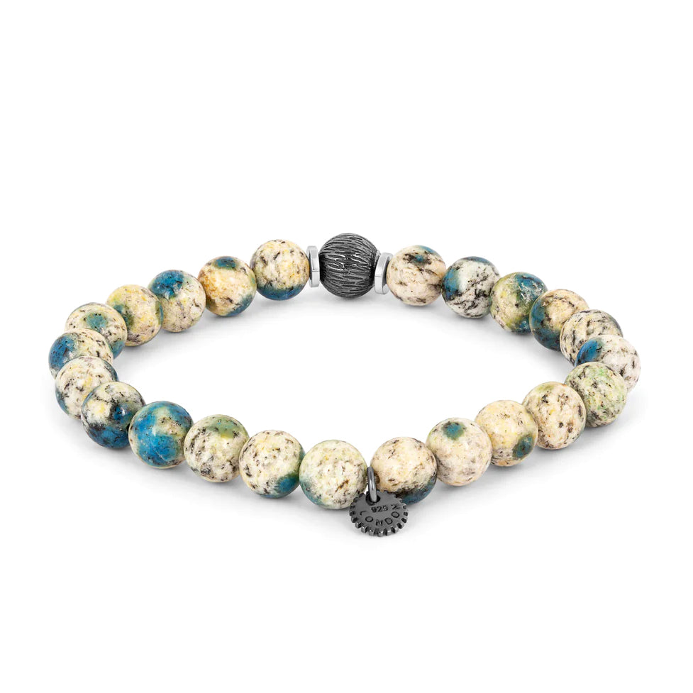 Lhasa Graffiato Beaded Bracelet in Rhodium Silver with Cream and Blue Azurite Image 3