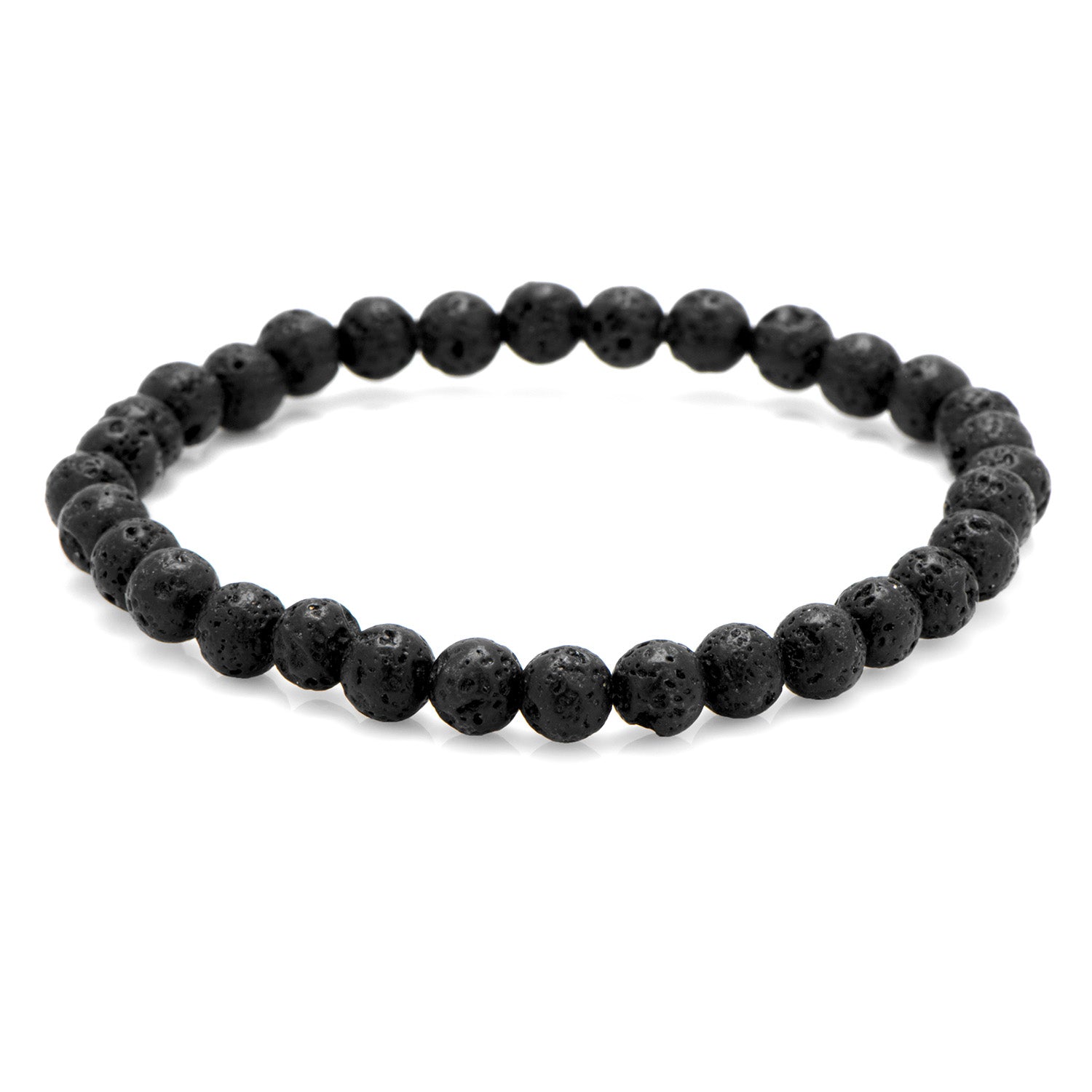 6mm Black Lava Rock Beaded Elastic Bracelet Image 1