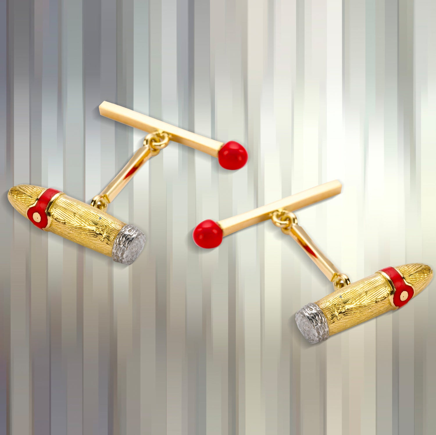 18K Yellow Gold Cigar & Matchstick Cufflinks Image 2