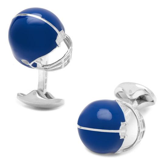 Sterling Silver Blue Football Helmet Cufflinks Image 1