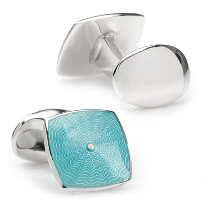 Sterling Silver Teal Blue Enamel Cufflinks Image 2