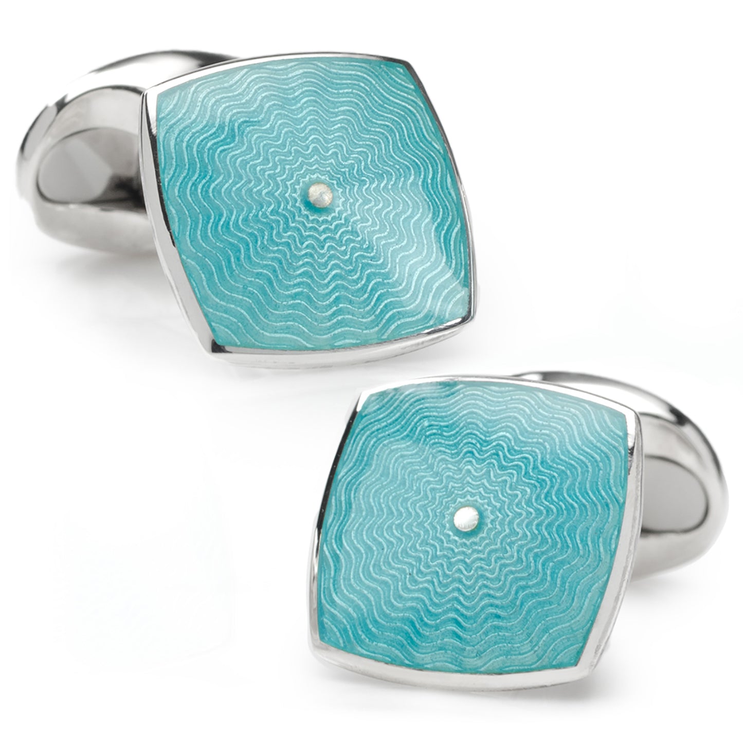 Sterling Silver Teal Blue Enamel Cufflinks Image 1