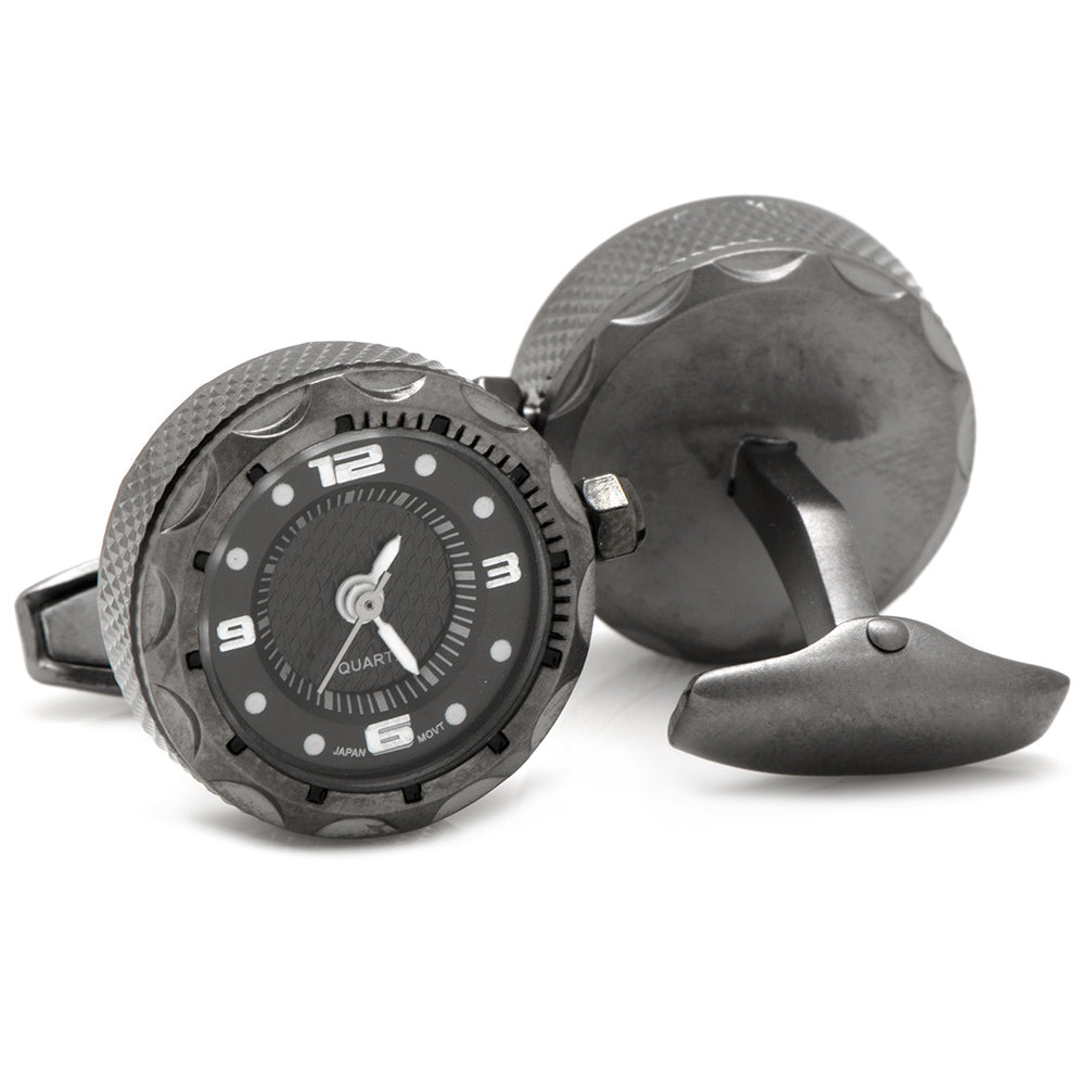 Gunmetal Stainless Steel Small Face Watch Cufflinks Image 2