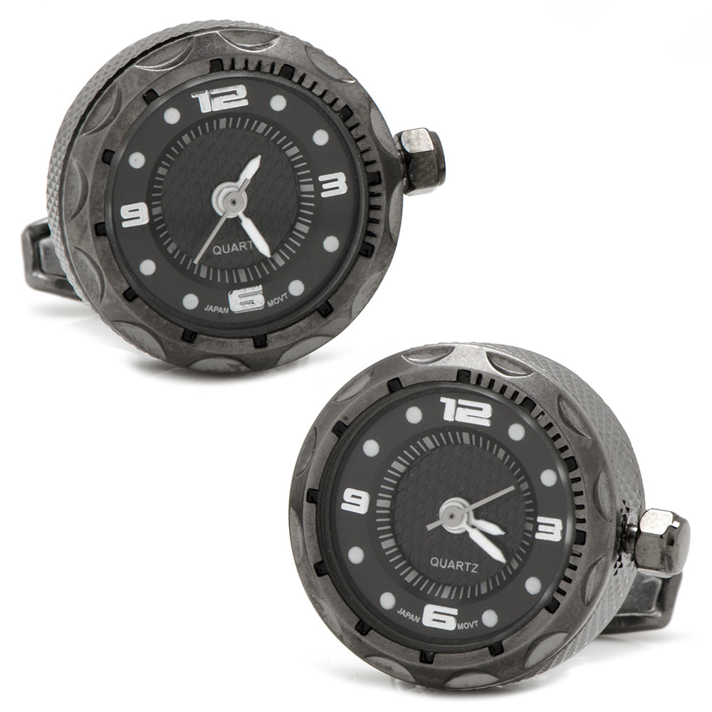 Gunmetal Stainless Steel Small Face Watch Cufflinks Image 1