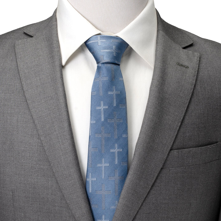 Blue Textured Cross Men's Tie Image 2