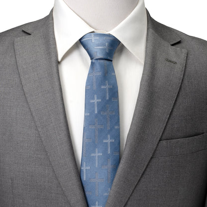 Blue Textured Cross Men's Tie Image 2