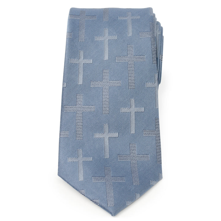 Blue Textured Cross Men's Tie Image 3