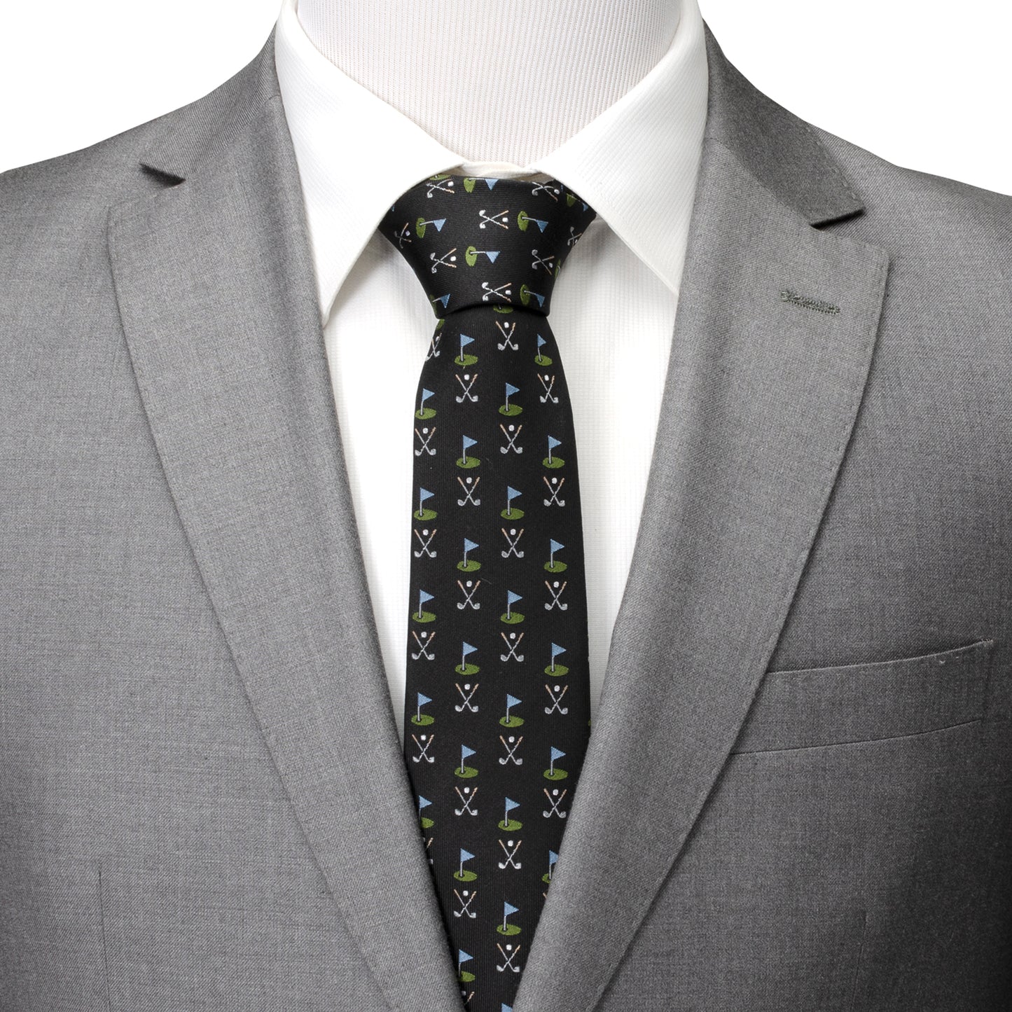 Golf Course Black Silk Men's Tie Image 2