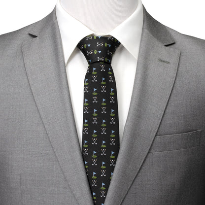 Golf Course Black Silk Men's Tie Image 2