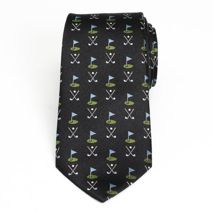 Golf Course Black Silk Men's Tie Image 3