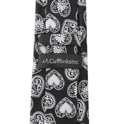 Black and White Paisley Heart Men's Tie Image 5