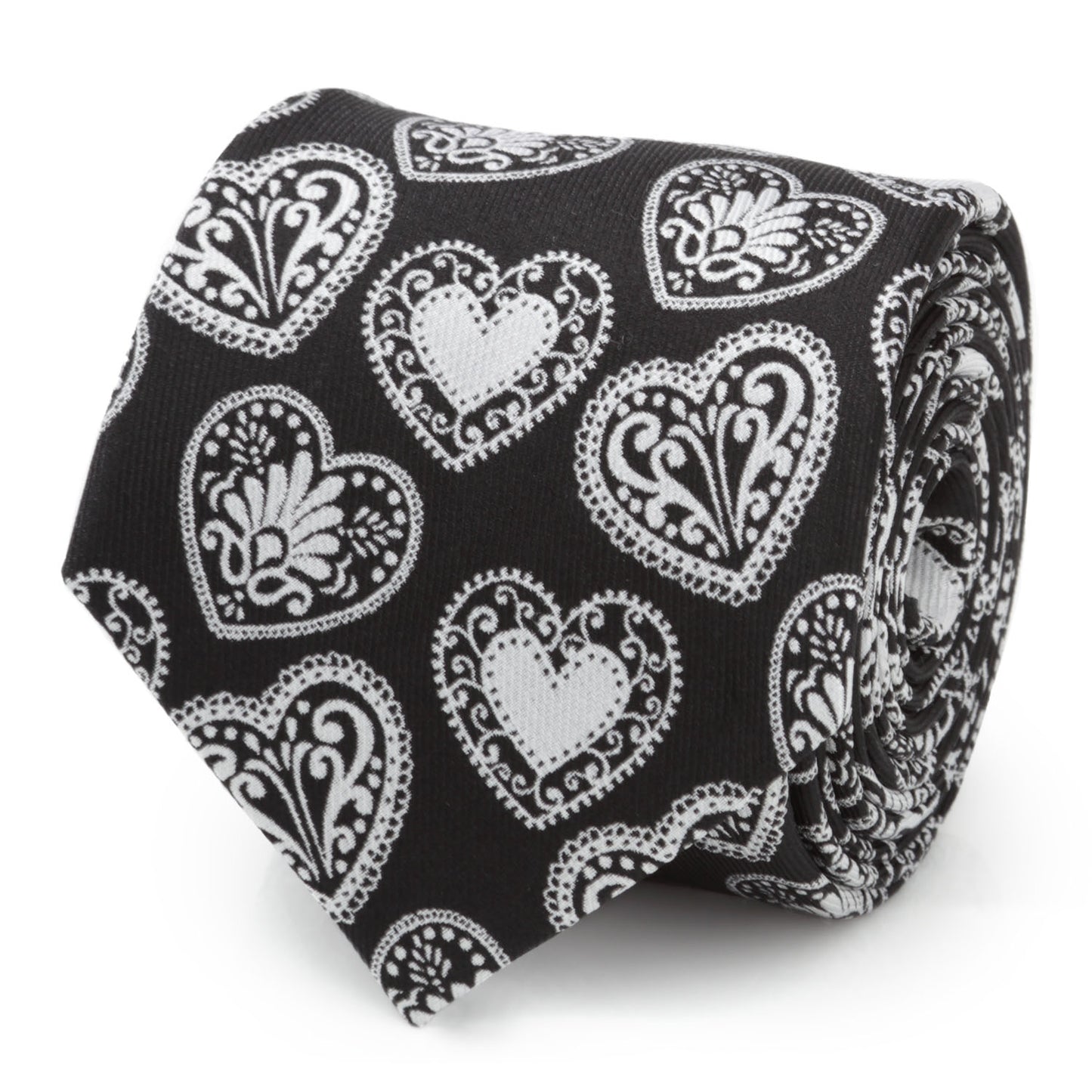 Black and White Paisley Heart Men's Tie Image 1