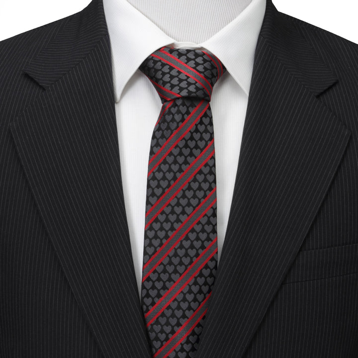 Black Heart Striped Men's Tie Image 2