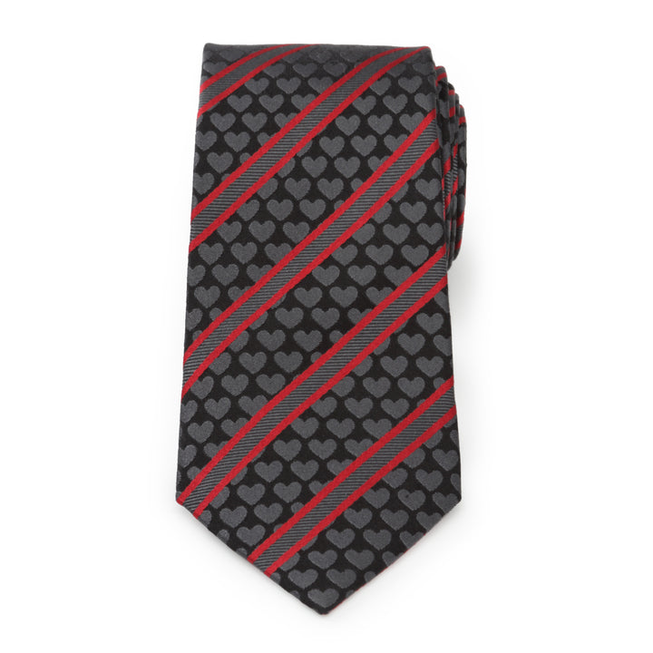 Black Heart Striped Men's Tie Image 3