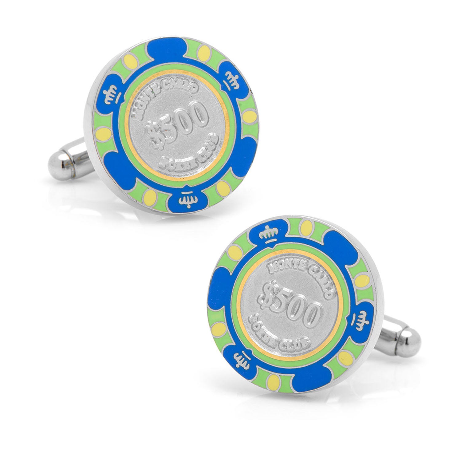 $500 Blue Poker Chip Cufflinks Image 1