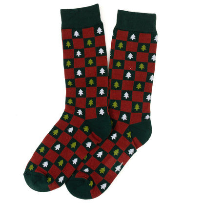 Christmas Tree Red Green Checkered Men's Socks Image 2