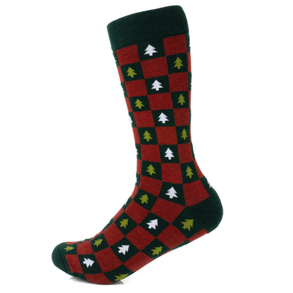 Christmas Tree Red Green Checkered Men's Socks Image 1